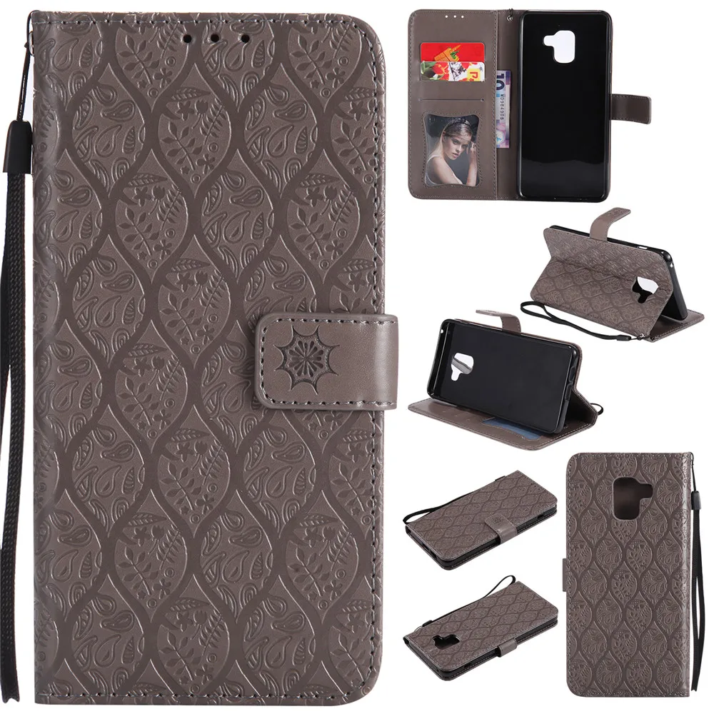 

3D Embossed Rattan Flowers Flip Case For Samsung Galaxy A8 2018 Plus PU Leather Silicone Luxury Wallet Holster Cover For A8 Plus