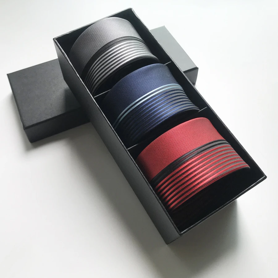 

3 Pieces/Set Popular Men Necktie 2400 Strands High Quality Striped Ties Gravata with Gift Box