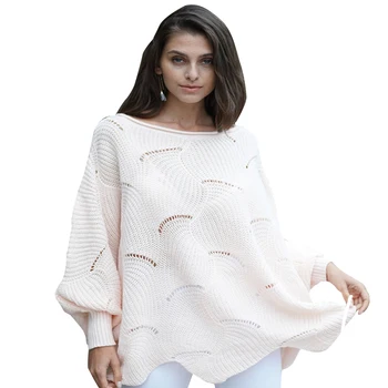 

Multicolor Women Sweater Knitted Loose Hollow Patchwork Solid Color European Style round neck Autumn Winter Pullovers Streetwear