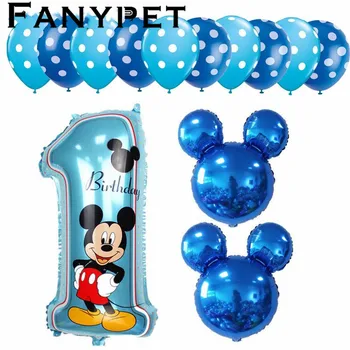 

13pcs Mickey Minnie Number 1 First Birthday Girl Boy Balloon Kids Birthday Combination Decoration Helium Balloon Party Supplies