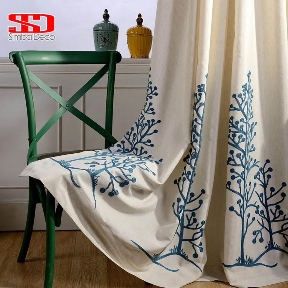 Algodón tela de lino Cortinas para dormitorio árboles hoja Cortinas ventana Vorhang Cortinas Sheer para sala cocina
