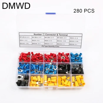 

280Pcs/Set DIANQI SV Furcate Fork Spade Wire Crimp pressed terminals Cable Wire Connector SV Black Red Blue Yellow 22-10 AWG