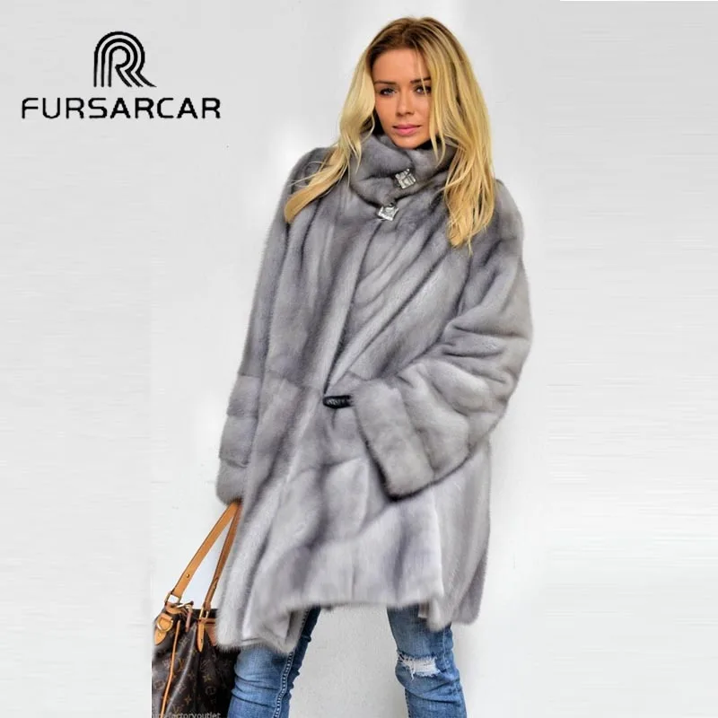 Роскошное зимнее пальто из натурального меха норки FURSARCAR женское