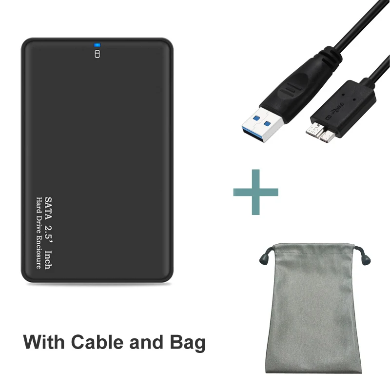2,5 дюймов USB 3,0 SATA HDD Box HDD жесткий диск внешний жесткий диск HDD корпус черный чехол - Цвет: With Cable and Bag