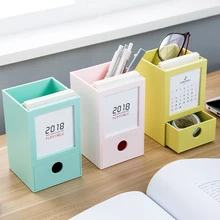 2018.1-2018.12 calendário criativo caneta titular como organizador de mesa para material de escritório da escola, bonito elegante lápis titular