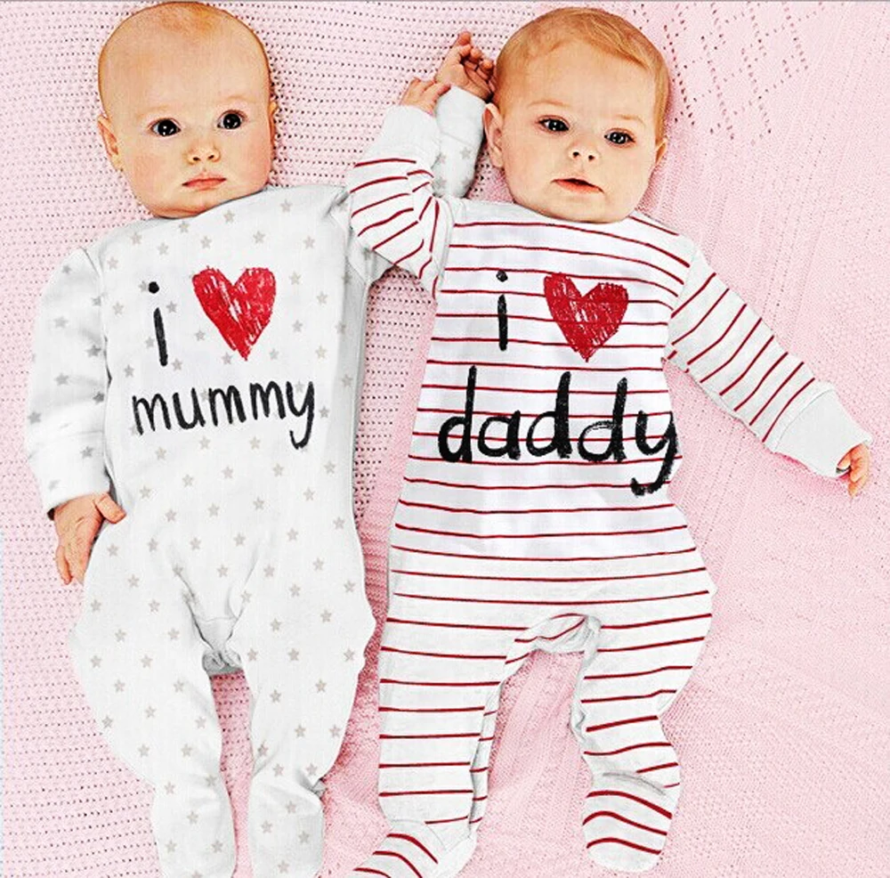 Newborn Baby Rompers I Love Mummy& Daddy Printed Cotton Jumpsuits Long