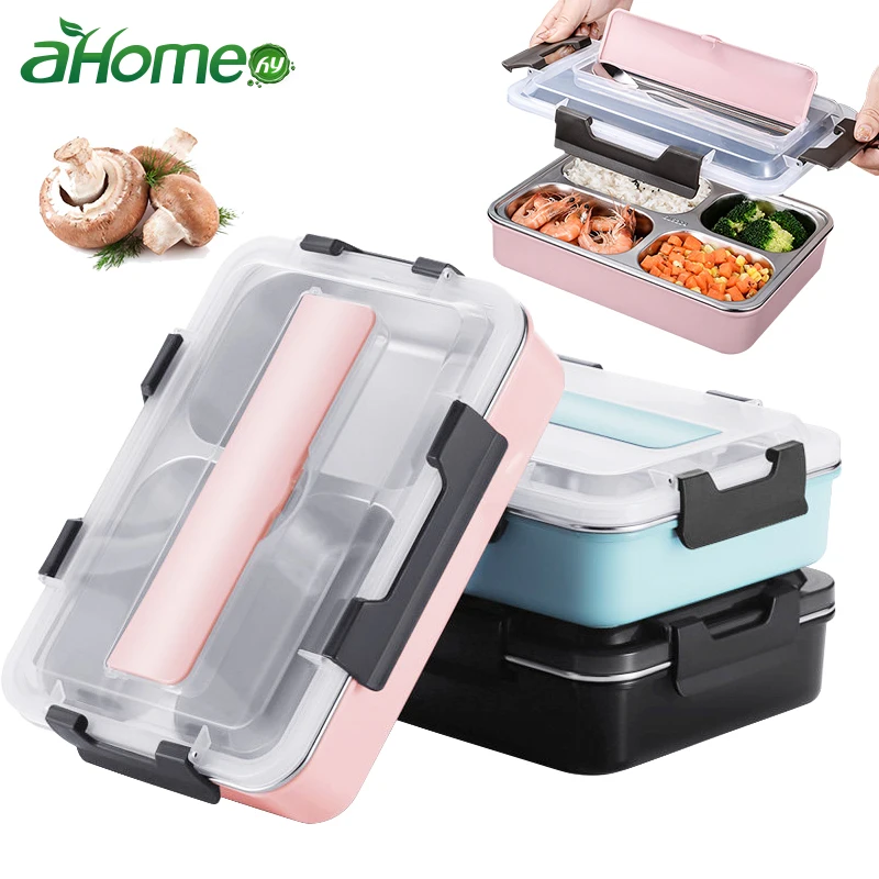 

304 Stainless Steel Lunch Box With Spoon Leak-proof Thermal Insulation Lunch Bento Box Dinnerware Set Food Contain