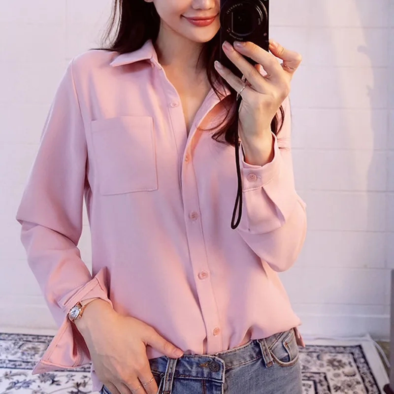 

Ladies Blouse Tops 2018 Women Shirts Blouses Long Sleeve Turn-Down Collar OL Office Blouse