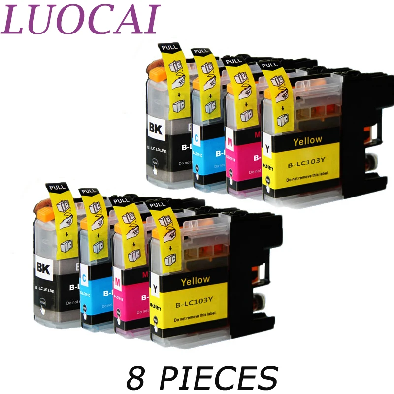 8 шт. LC103 LC103XL LuoCai совместимые картриджи для принтера Brother MFC-J4310DW J4410DW J4510DW J4610DW J4710DW