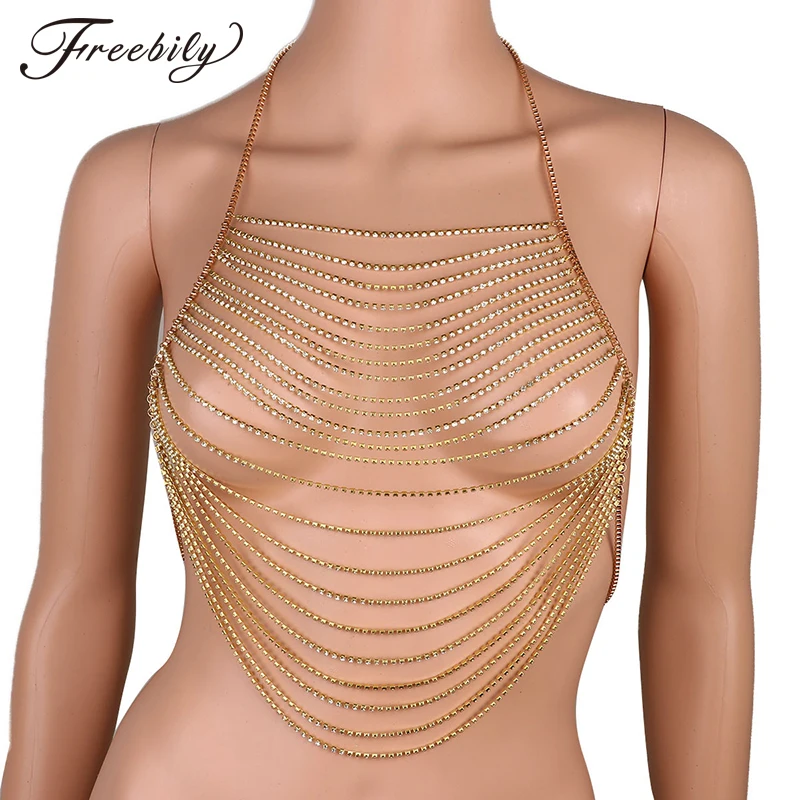

2019 Women Fashion Rhinestone Bra Chain Beach Jewelry Body Shiny Crystal Backless Bra Chest Harness Bikini Body Chain Jewellery