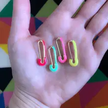 Розовый зеленый желтый безопасная булавка серьги неоновые украшения для женщин леди подарок Позолоченные Красочные эмаль мульти пирсинг серьги