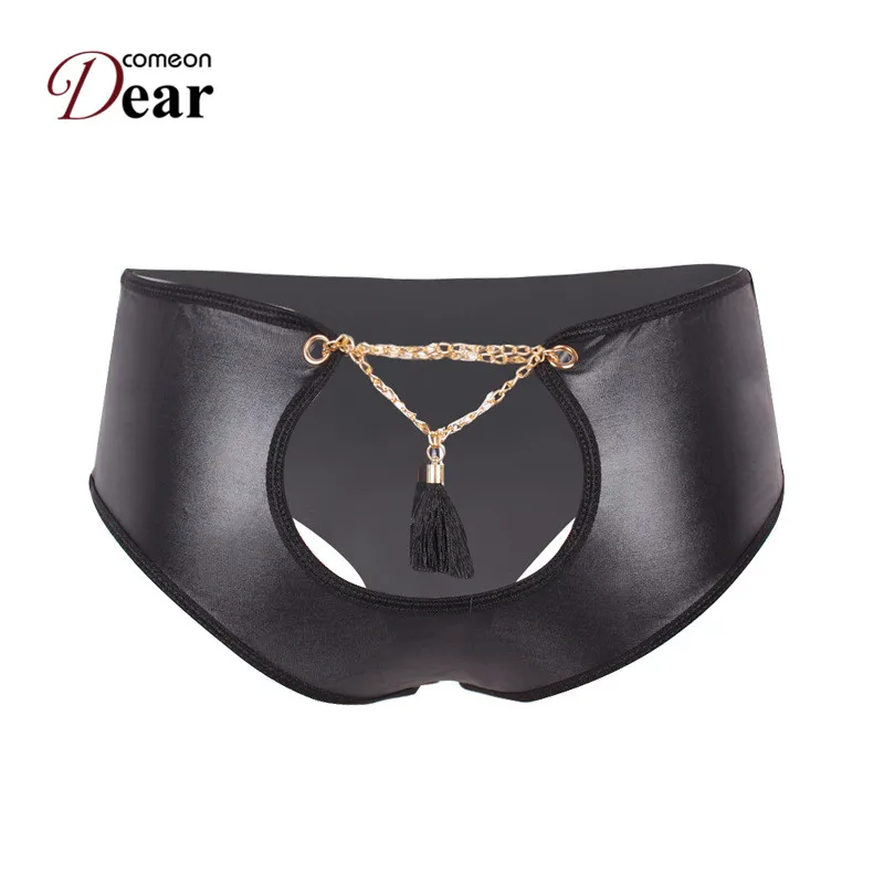 

Comeondear Black Ladies Panties Faux Leather Cuecas Mulher Plus Size 6XL Sexy Panties Low Waist Women's Underwear Briefs A5067