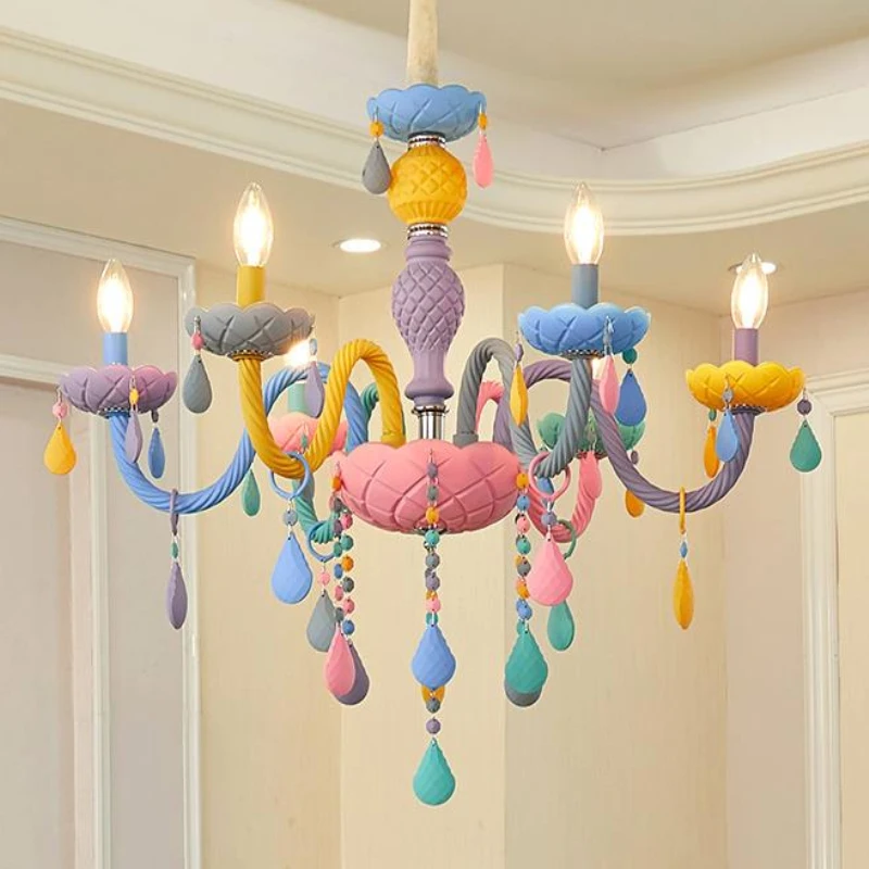 Lustre de Cristal Macaron Droplight Crianças Quarto Lustre Criativo Fantasia Menina Princesa Luminária Luminárias Cor 5 Cheap Lustres