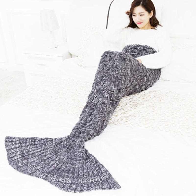 Вязаное одеяло «хвост русалки» ручной работы, вязаное крючком одеяло «Русалочка», очень мягкое, для всех сезонов, вязаное одеяло для сна, 1 шт - Цвет: 6