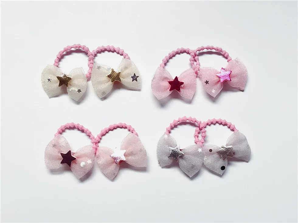 

Boutique 12Pairs Fashion Cute PU Star Bow Elastic Hair Bands Glitter Star Gauze Bowknot Hair Ties Princess Hair Accessories