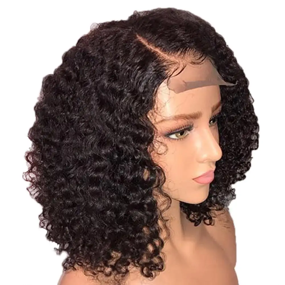 

Chemical Fiber Wig European American Style Front Lace Short Curly Wig Set Human Hair Wig Cap For Women Girls Free Shipping