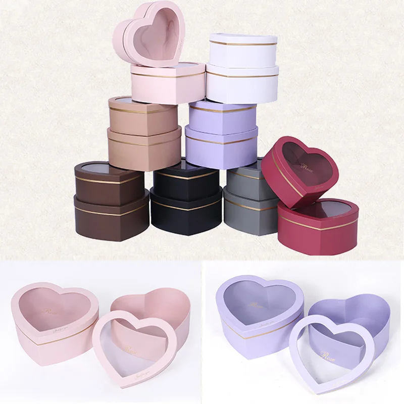 

2 Pcs A Set Creative Heart Shaped Transparent Flower Birthday Gift Box Packaging Supply Wedding Party