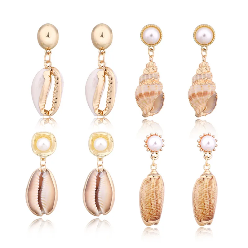 

1Pair Bohemia Irregular Shell Conch Pearl Drop Earrings Women Beach Jewelry Gold Color Natural Seashell Dangle Earrings E503