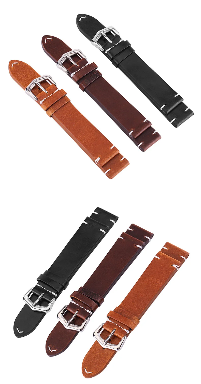 Ретро Кожаный ремешок для часов 18 мм 19 мм 20 мм 21 мм 22 мм 24 мм ремешок для наручных часов из натуральной кожи ремешок для часов черный коричневый с булавками