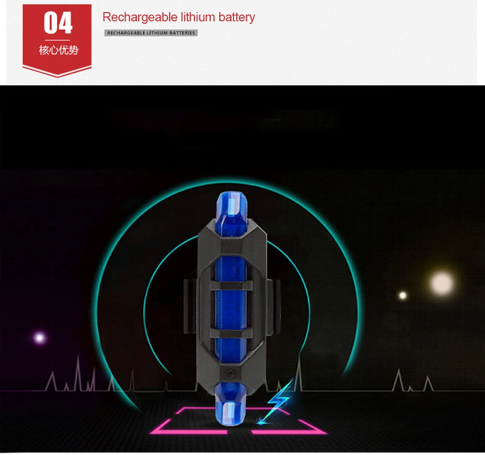 

2019 Newest Outdoor Riding Cycling MTB Waterproof Taillight 5 LED USB Rechargeable Mountain Bike Safety Warning Light Rear Light