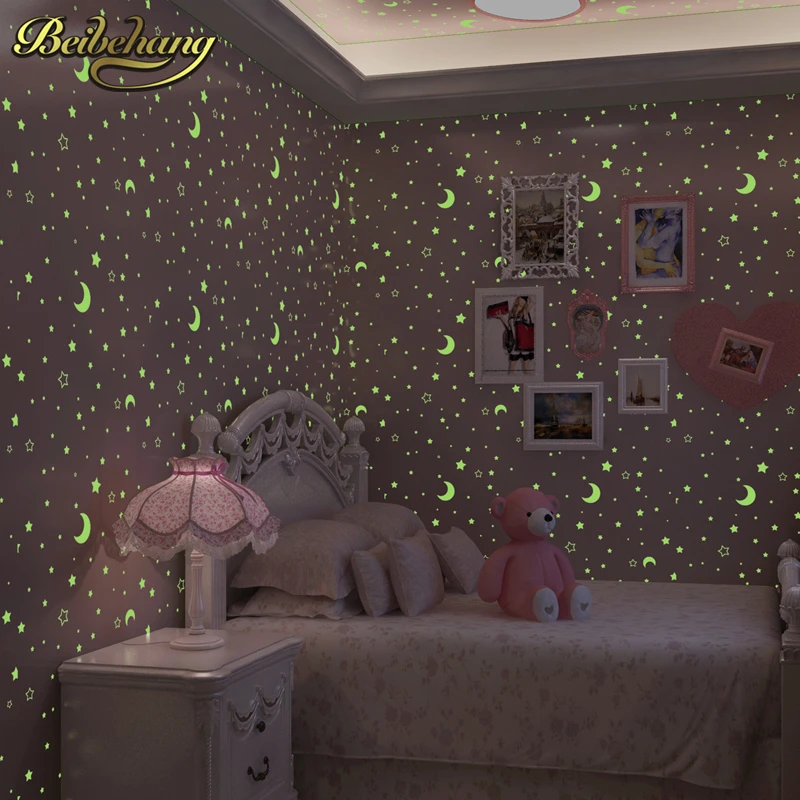 3D обои для детской комнаты светящаяся луна снежинки стен 3 d домашнего