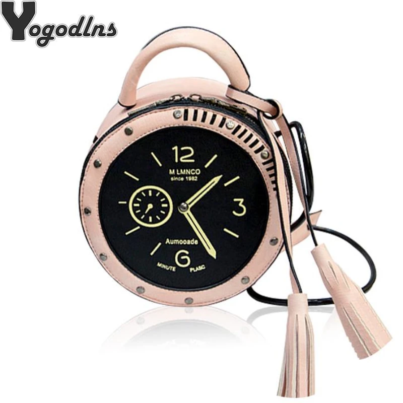 

Women Creative Shoulder Bag Alarm Geometry Zipper Embroidery handbag clock handbag school girls fashion bag