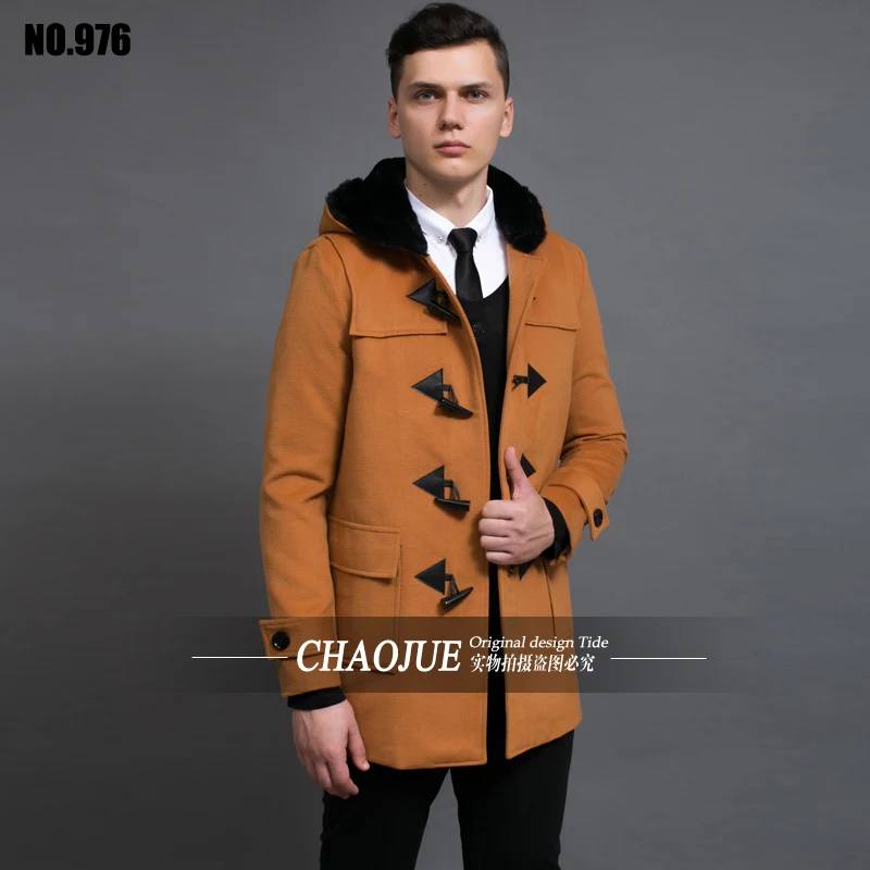 

Horn button overcoat plus size mens wool coat uk hooded red camel woolen coats for men black duffle coats