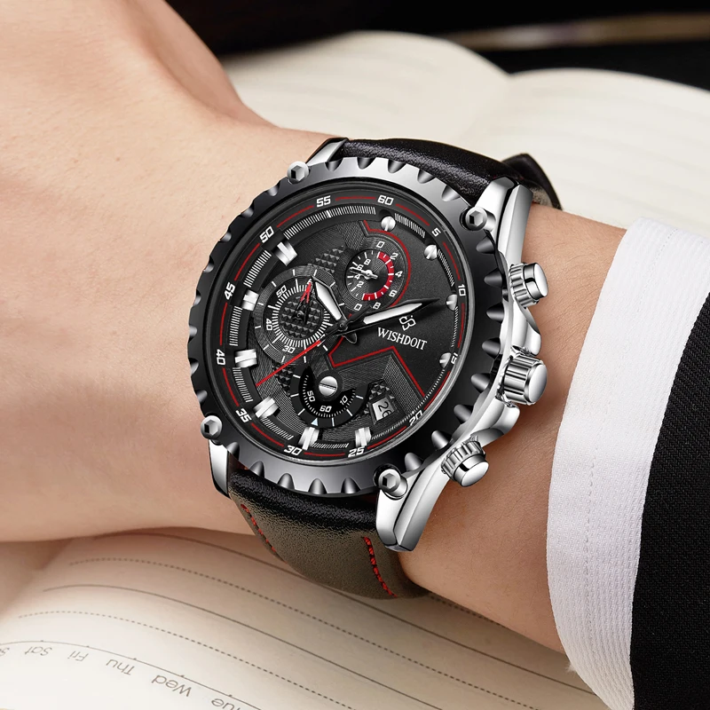 

Relogio Masculino WISHDOIT Men's Watches Top Brand Luxury Men Military Sport Watch Men Fashion Business Leather Waterproof Watch