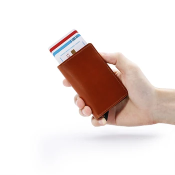 

RFID Blocking Genuine Leather Luxury Flip Leather Slim Card Wallet for Men Card Mini Organizer Purse
