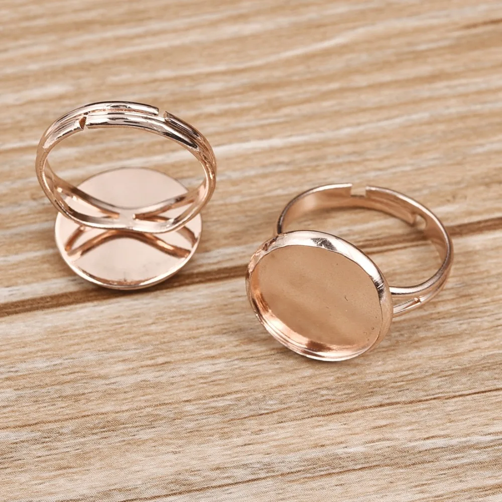 Brass Cabochon Adjustable Ring Setting 14mm Round Bezel Gem Blank Base Rose Gold Plated (3)