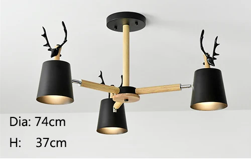 Скандинавские современные минималистичные рога абажур лампы люстра E27 led твердой древесины освещение для кухни гостиной спальни Кабинета отеля - Цвет корпуса: Black   3 lights