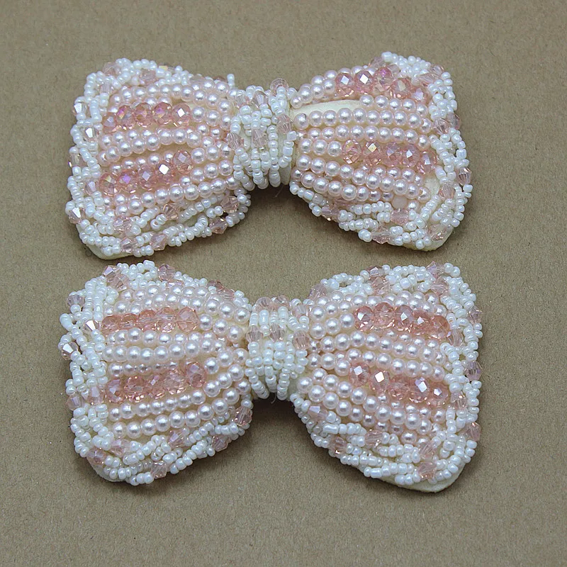 Свадебные розовый жемчуг луки DIY ручной работы Луки с хрустальные бусины для девочек свадебная повязка обувь платье аксессуары для волос