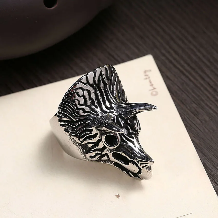 Stainless Steel Ring unicorn wide Punk Big Size rings Vintage Biker Large Antique Men's Rings For Seal men Rock mens Jewelry