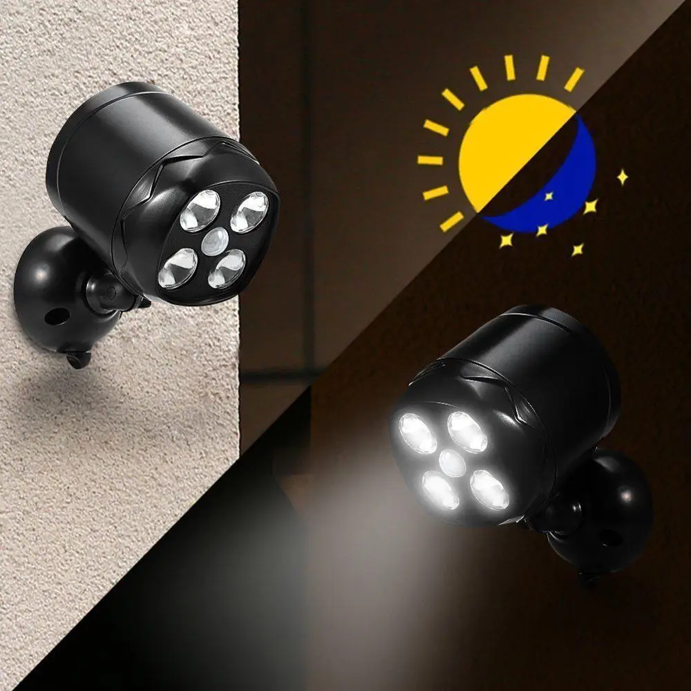 4-LED-Motion-Sensor-Night-Light-Spotlight-600Lumen-Weatherproof-Wireless-Security-Wall-Light