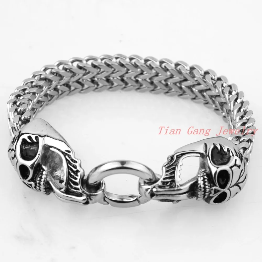 New Arrival Vintage Punk Skull Bracelet Fashion Silver Stainless Steel