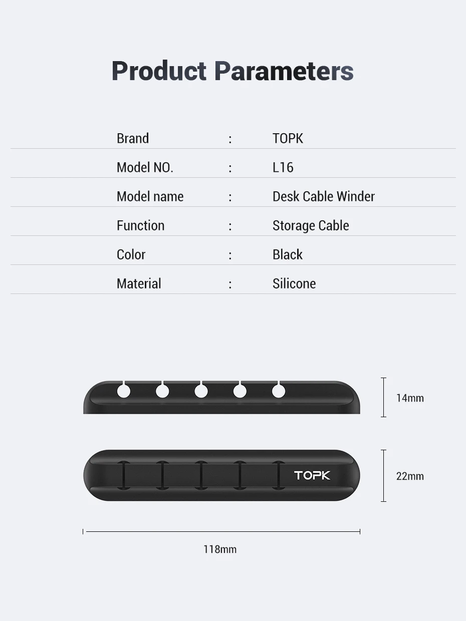 TOPK Silicone USB Cable Winder Desktop Cable Tidy Management Multipurpose Clips Cables Holder for Mouse Headphone Wire