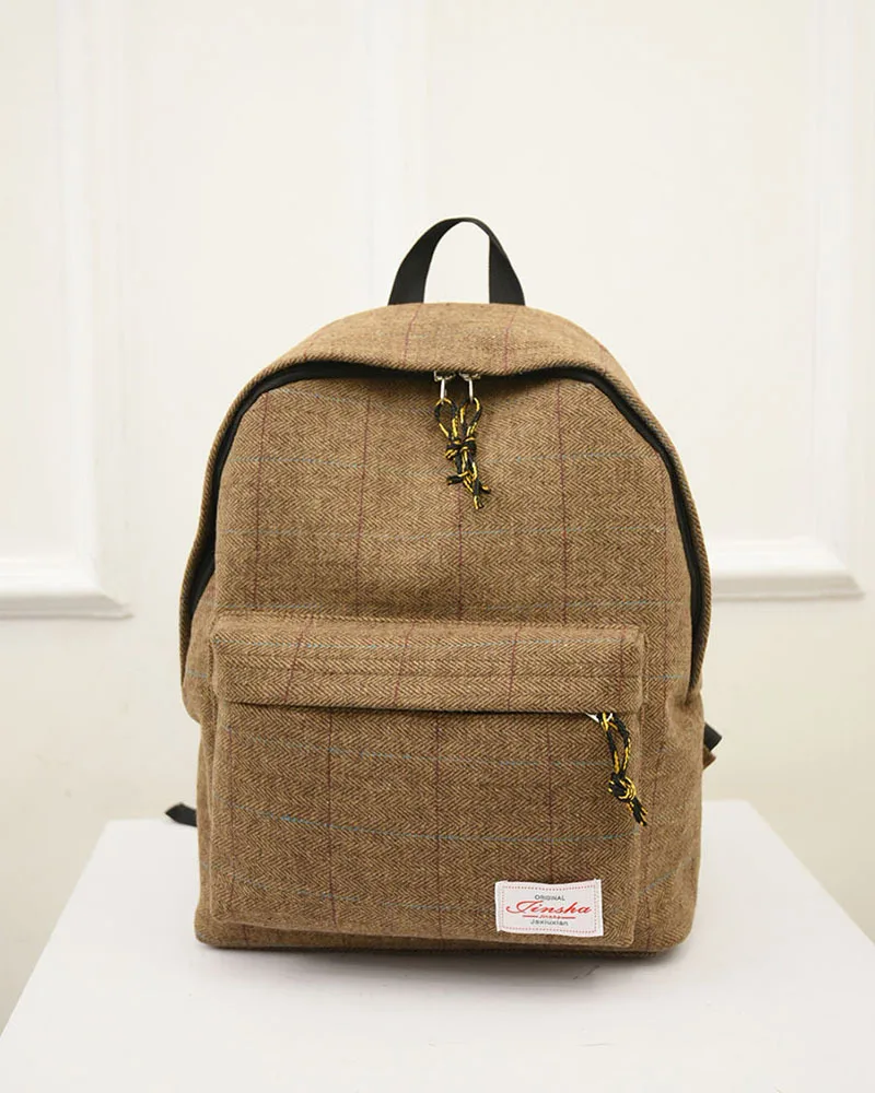 

New Design Winter Large Capacity Simple Woolen Plaid Interval College Wind Wool Backpack And Travel Japan And Korean Style