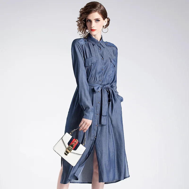 Vestido de festa/платье средней длины D905025 весна новинка 2019 года однотонное однорядное с