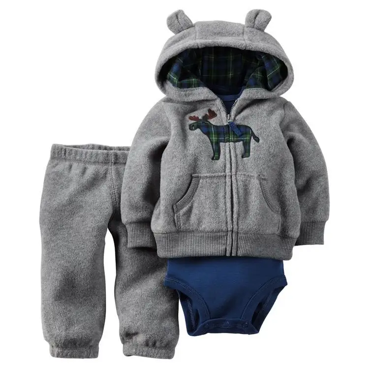 Новинка года; одежда для маленьких мальчиков и девочек хлопковый флисовый свитер с капюшоном+ брюки+ боди; зимний комплект из 3 предметов Одежда для новорожденных