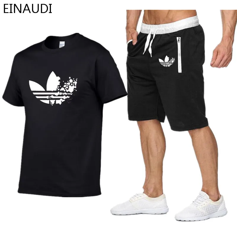 

Summer new Sale Men's Sets T Shirts+Shorts Two Pieces Sets Casual Tracksuit 2019 Tide brand Tshirt Gyms Fitness Sportswears set