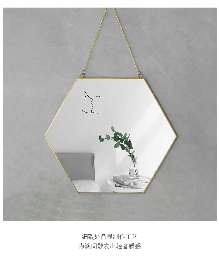 Скандинавское минималистичное Золотое Латунное шестигранное зеркало геометрической формы для ванной комнаты зеркало для макияжа LO611239