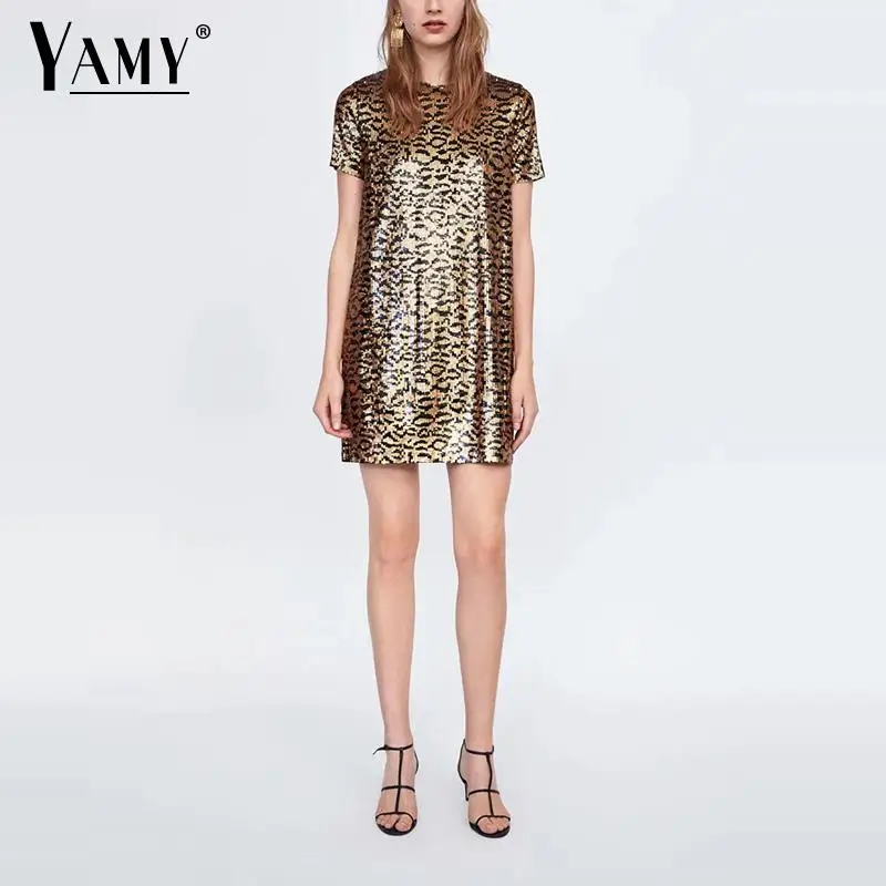 

Autumn 2018 vintage leopard print dress women animal print sequin dress Korean fashion christmas dress elegant mini Sexy dress
