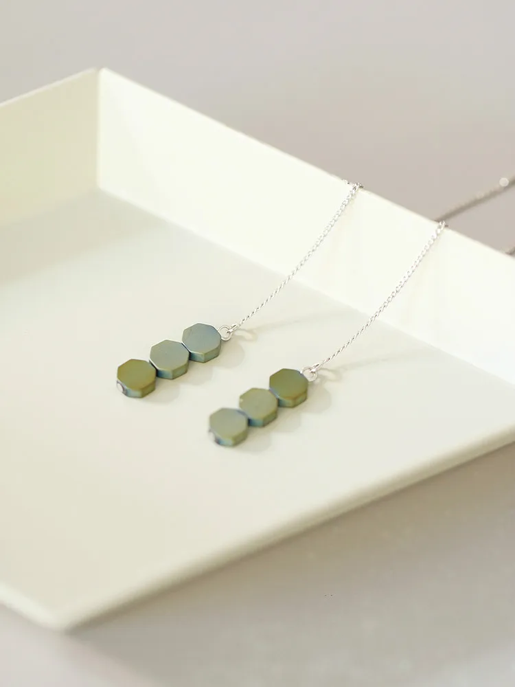 

Fresh Temperament Sterling Silver Green Geometric Gradient Earrings Long European and American Earrings Female