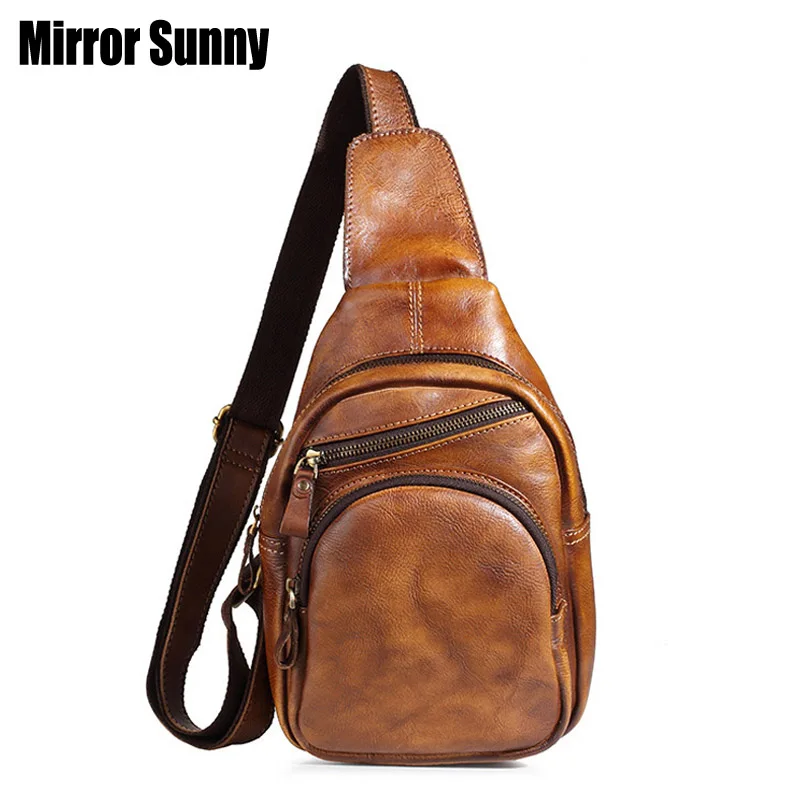 

Retro Genuine Leather Men's Bag Single Shoulder Inclined Bag Male Chest Bag Casual Hand Polished Small Bag European & American
