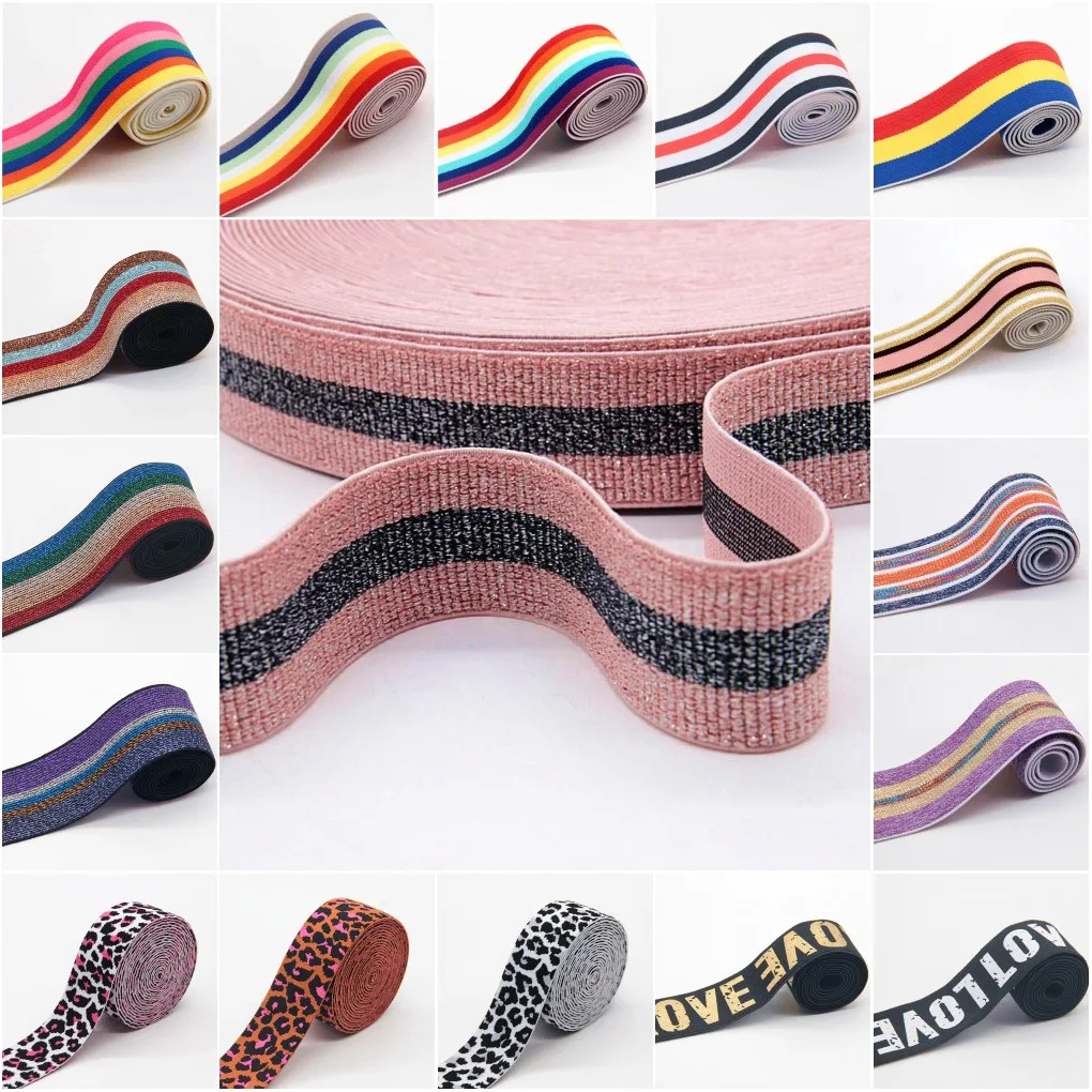 4cm Rainbow Color Striped Elastic Bands 40mm Nylon Colorful Elastic