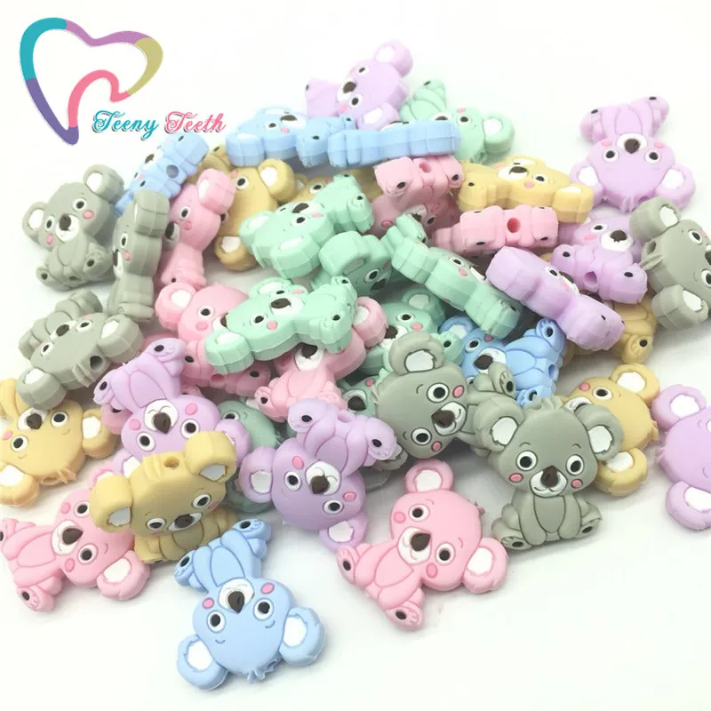 

Teeny Teeth 20 PCS Koala Silicone Beads For Necklaces Animal Carton Koala Toys BPA Free Chew Silicone Teething Loose Soft Beads