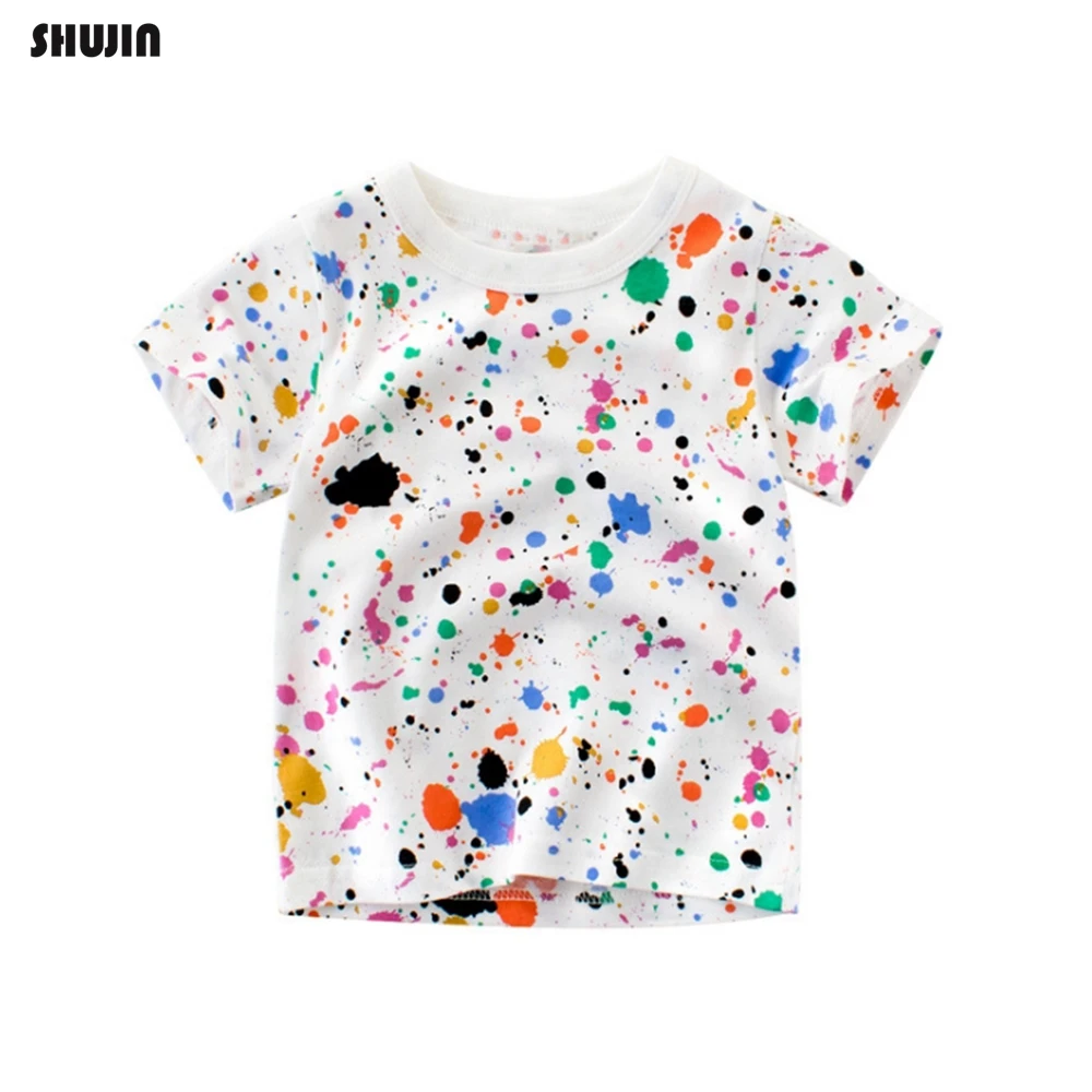 

Shujin Summer Boys Shirts Cotton Children T-shirts Colored Tops For Girls Short Sleeve Kids Blouse Toddler Tees Baby Clothing