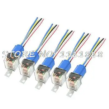 

80A 12V DC Car Stereo Alarm SPDT Green Pilot Lamp Relay w Wired Socket 5 Pcs