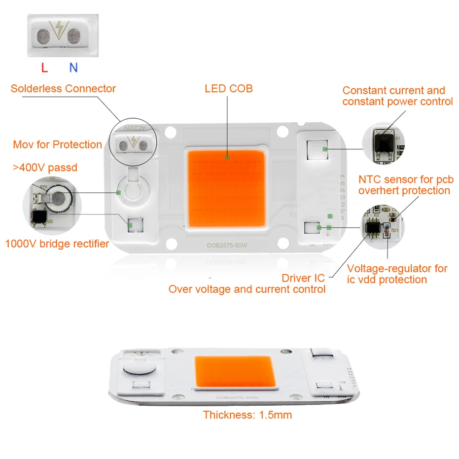 Полный спектр Cob Чип-диод лампочка светодиодное освещение для выращивания светильник Driveless 20w 30w 50w 220V для комнатных растений рост рассады и с цветочным узором