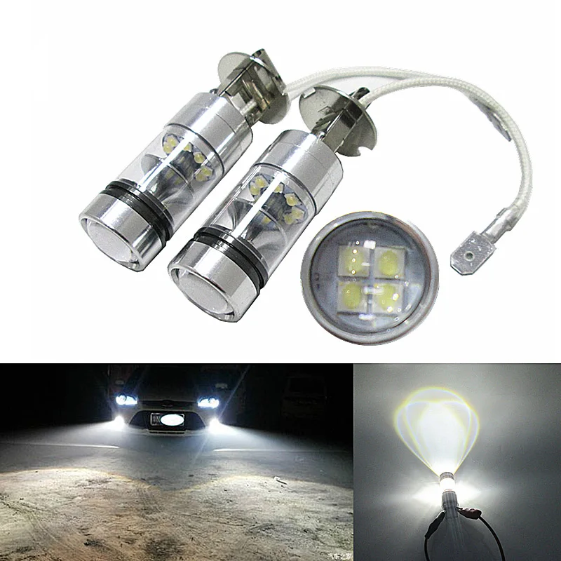 2PCS Top Quality H3 High Power 100W 20SMD 6000K Car Auto White LED